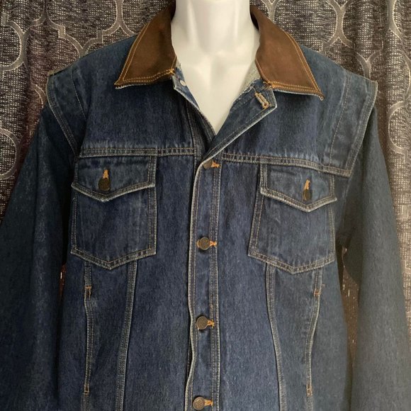 Vintage Valvoline performance team mens large jean jacket with leather collar - Picture 3 of 7